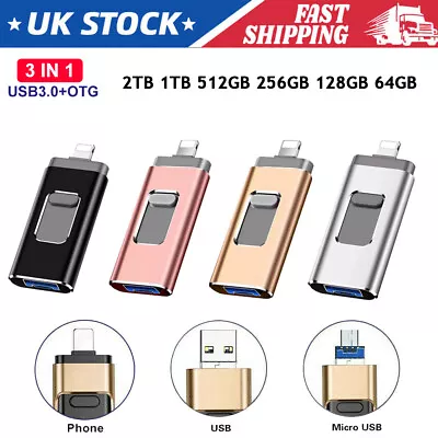 2TB 512GB USB Flash Drive Memory External Storage Photo Stick For IPhone IPad PC • £21.99