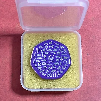 Unique Purple Enamelled 2011 WWF 50p Coin • £29.99