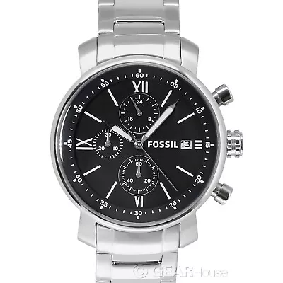 FOSSIL Rhett Mens Chronograph Watch Black Dial W/ Date Stainless Steel Band • $73.90