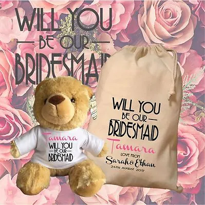 £10.95 • Buy Personalised Bridesmaid Teddy Bear With Matching Gift Bag - Tamara Design Gift