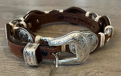 Vintage JUSTIN Women’s Brown Leather Silver Concho Linked Western Belt Size 32 • $35