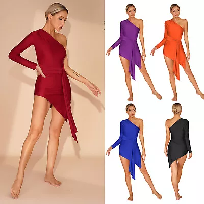 Women's Dancewear Dress One Shoulder Belted Dresses Latin Tango Cha-Cha Ballroom • £24.34