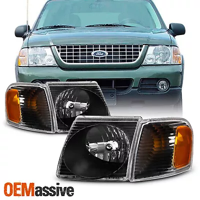 For 01-05 Ford Explorer Sport Trac Black Bezel Headlight + Corner Signal Lamp • $98.99