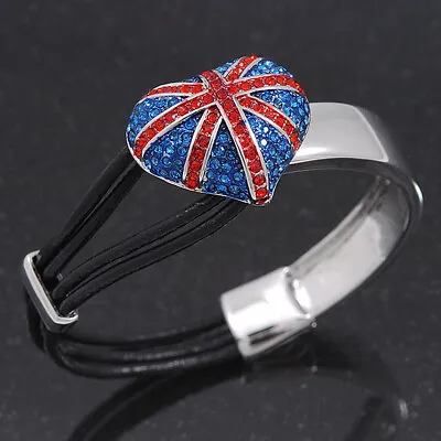 £32.99 • Buy Diamante Union Jack 'Heart' Leather Cord Bracelet - 17cm Length (for Smaller