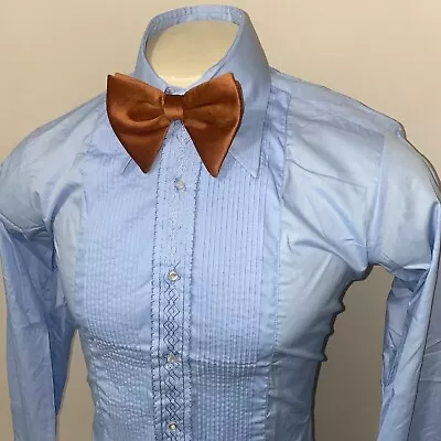 Vtg 60s 70s Tuxedo Shirt After Six Blue Ruffles TUX Dress Prom Medium Mens 15 35 • $39.99