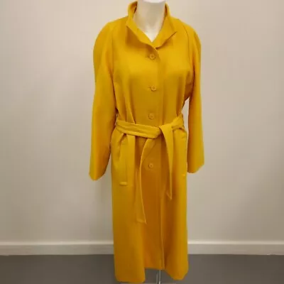 Jaeger Coat Size 8 Womens Long Belted Canary Yellow Wool -WRDC • £7.99