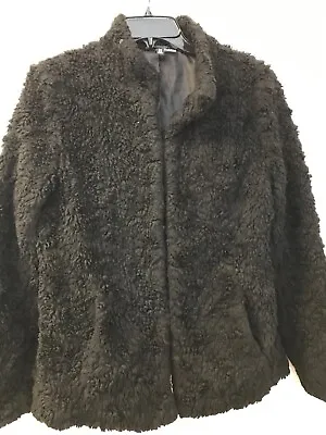 H&M Divided Black Faux Fur Jacket 12 Women Pockets Lined Front Hook Close Cotton • $12