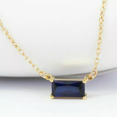 Baguette Cut Lab Created Sapphire Necklace Pendant 14K Gold Finish For Women • $103.99