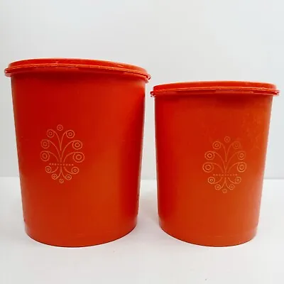 Vintage Tupperware Canister Set Of 2 Harvest Orange W/ Lids 809-3 & 807-1 Retro • $28