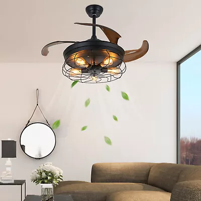 36'' Farmhouse Chandelier Caged Ceiling Fan Light Retractable Blades With Remote • $76