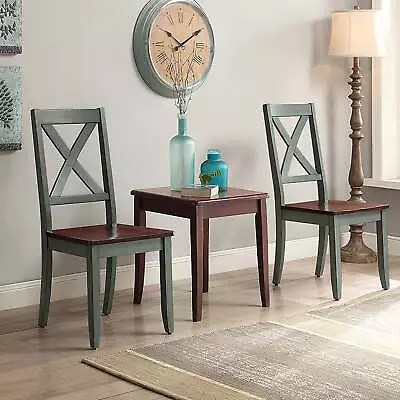 Maddox Crossing Dining Chair Solid Wood Home Office Set Of 2 Dark Seafoam Finish • $148.50