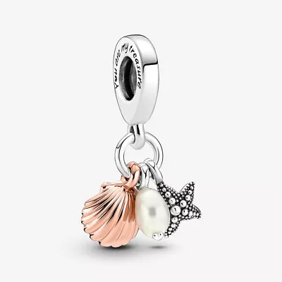 PANDORA Freshwater Cultured Pearl Starfish & Shell Triple Dangle - 781690C01 • £23.63