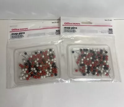 Office Depot Map Pins 100 Count Red White Black LOT Of 2 Packs = 200 Pins *3F • $6.99