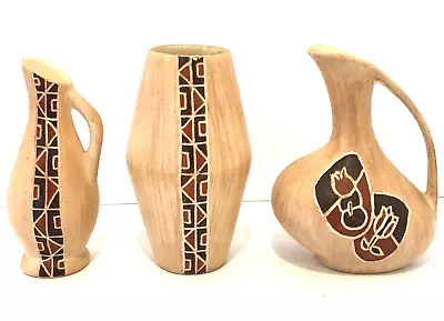 3 Vintage Judaica Keramit Pottery Pieces Vase Jug Pitcher Israel Judaism Hebrew • $58