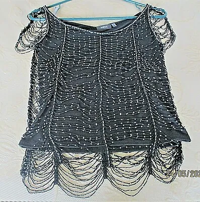 Draped Open Work Beaded Threaded Party Top By MEXX  Jersey Under Shell Size 8  • $7.57