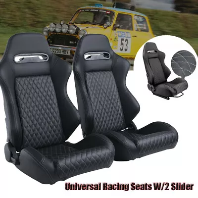 2Pcs Black Universal Car Racing Seat PVC Leather Recline Seats W/ 2 Slider • $349.69