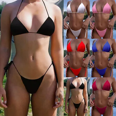 £5.94 • Buy Women's Sexy Thong G-string Mini Bikini Swimwear Side Tie Underwear Bra Set