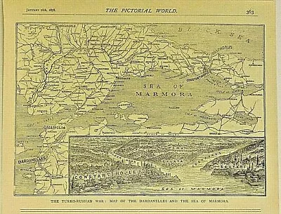 Turko - Russian War Dardanelles & Sea Of Marmora Vintage 1878 Antique Map • $19.80