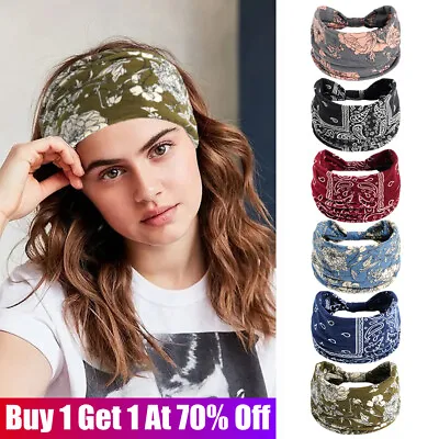 Women Yoga Wide Headband Ladies Elastic Boho Hair Band Sports Turban Head Wrap • £3.38