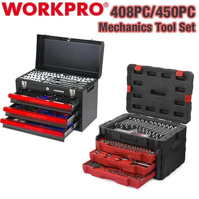 WORKPRO 450PC/408PC Mechanics Tool Set Heavy Duty Case Box Ratchet Socket Wrench • $258.99