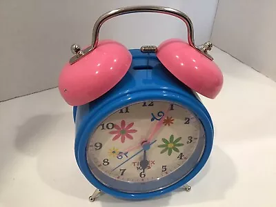 Vintage TIMEX KIDS Analog Bell Alarm Clock For Table Desk Footed Flowers Face • $27.99