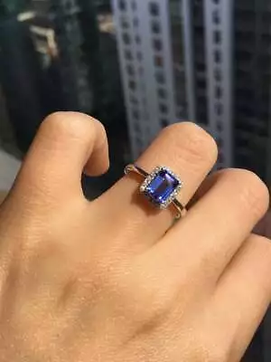 2 Ct Emerald Simulated Tanzanite Wedding Elegant Ring Gift 14K White Gold Plated • $111.14