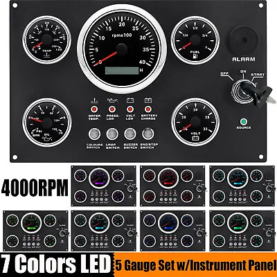 5 Gauge Set With Instrument Panel 0-4000RPM 7 Colors LED For Marine Boat Yacht  • $171.99