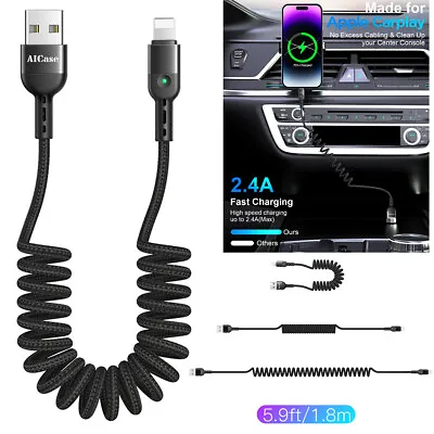 USB Charger Phone Cable Coiled Data Cord For IPhone 14 13 12 11 Pro Max XR IPad • $10.99