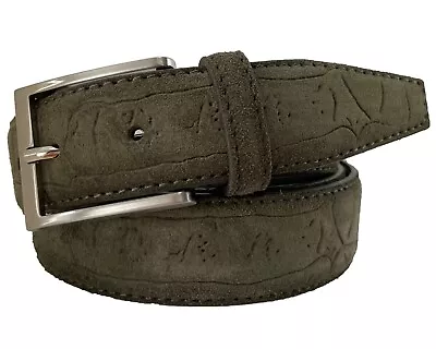 Mens Suede Italian Leather Belt Olive Green Reptile Embossed Smlxlxxl 35mm • $21.46