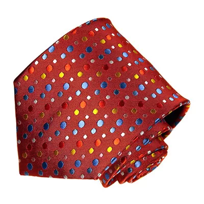 Men's Red Blue And Yellow Polka Dot Woven Tie • $7.95