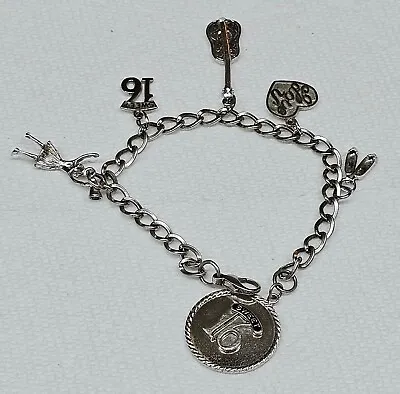 Roc Sterling Silver Charm Bracelet 6 Charms Cheer Ballet Music Love 7   20g • $25.99