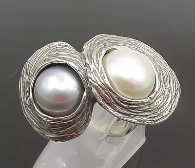 HAGIT GORALI 925 Silver - Vintage Double Cultured Pearl Ring Sz 8 - RG25316 • $99.95