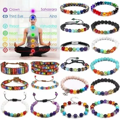 Wholesale 7 Chakra Beads Natural Stone Bracelet Healing Yoga Reiki Jewelry Gifts • $7.23