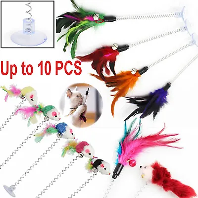 Cat Feather Toy Spring Play Teaser Bell Wand Interactive Kitten Pet Stick AU • $13.49