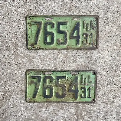 1931 Illinois License Plate Pair 7654 Low Number YOM DMV Clear Ford Model A • $237.79