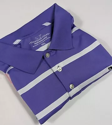 Vineyard Vines Performance Polo Shirt  Purple Pink Stripe SS Golf Men's 2XL • $21.95