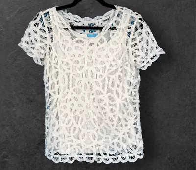 J. Mclaughlin Women's Clarice Lace Cotton Crochet Scallop Blouse White Size XS • $30