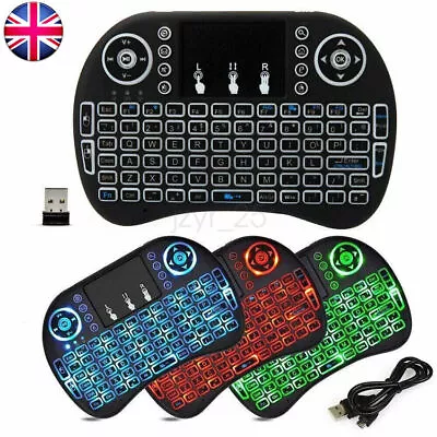 LED I8 Mini Portable Wireless Keyboard Touchpad For Android Smart TV PC Laptop • £6.85