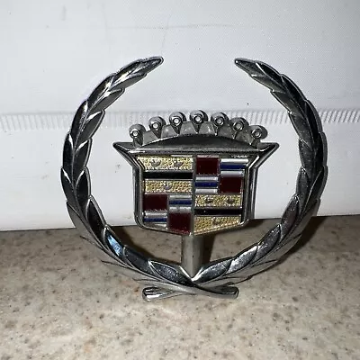 Vintage Cadillac 2 1/2” Chrome Silver Tone Hood Ornament Emblem Crest Wreath • $18.99