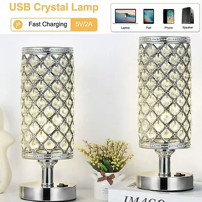 2 PACK Modern Crystal Table Lamp Decorative Lamp W/Dual Fast USB Charging Ports • $43.99