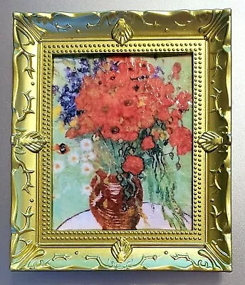 MINIATURE MASTERPIECE PAINTING By Vincent Van Gogh Repro Red Poppies & Daisies • $5.89