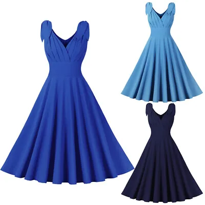 Vintage 50s 60s Style Swing Dress Womens Summer Party Cocktail Evening Skater UK • £14.99