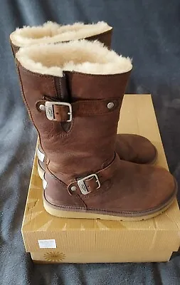 Size Uk 3.5 Ugg Kensington Brown Leather Shearling Lined Mid Calf Boots.  • £45