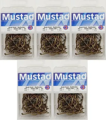 BULK Mustad Hooks 92641-BR-4/0 (5 Pks 250 Pcs Lot) Bait Value Buy Closeout Lot • $38.73