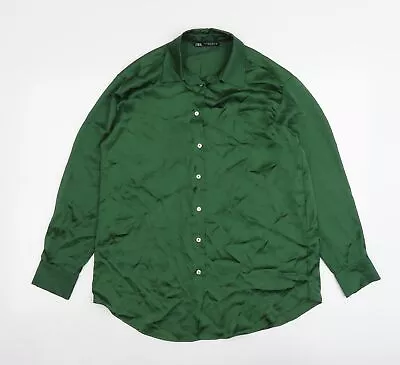 Zara Womens Green Polyester Basic Button-Up Size XS Collared • £3.25