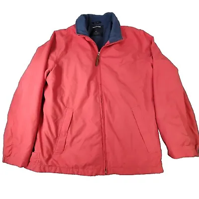 Vintage Nautica Harrington Jacket Mens Large Red Salmon Lined Full Zip Coat • $29.99