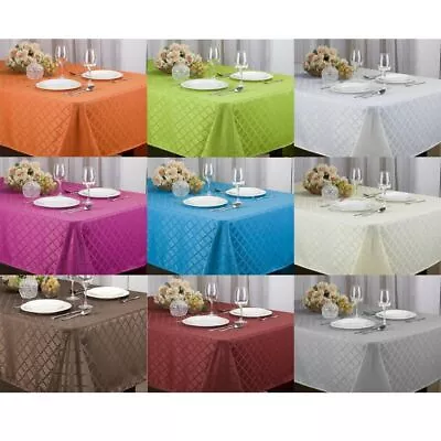 Fabric Tablecloth Harriet Jacquard Printed Table Decor 4 Sizes 9 Solid Colors • $15.65