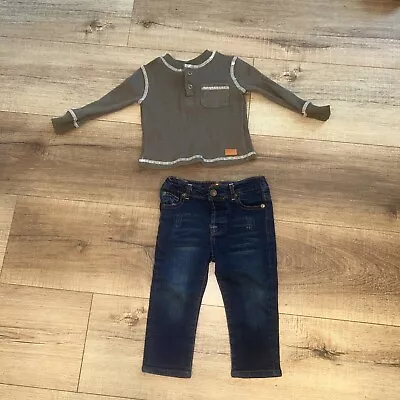 7 For All Mankind Toddler Boys Henley Shirt & Straight Jeans Set 12m Baby Outfit • $17.99