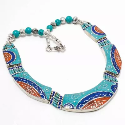 Turquoise Coral Lapis Lazuli Handmade Bohemian Jewelry Nepali Necklace 18  N30 • $20.99