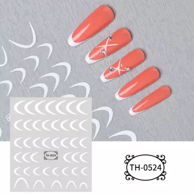 French Tips Nail Sticker White Stripes Wave Self-Adhesive Decals For Finger NH18 • $1.97